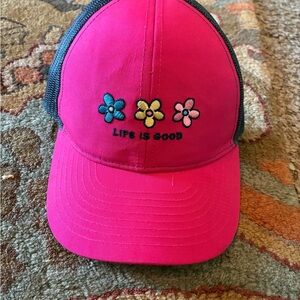 Life Is Good Pink Kids Hat with Floral Design